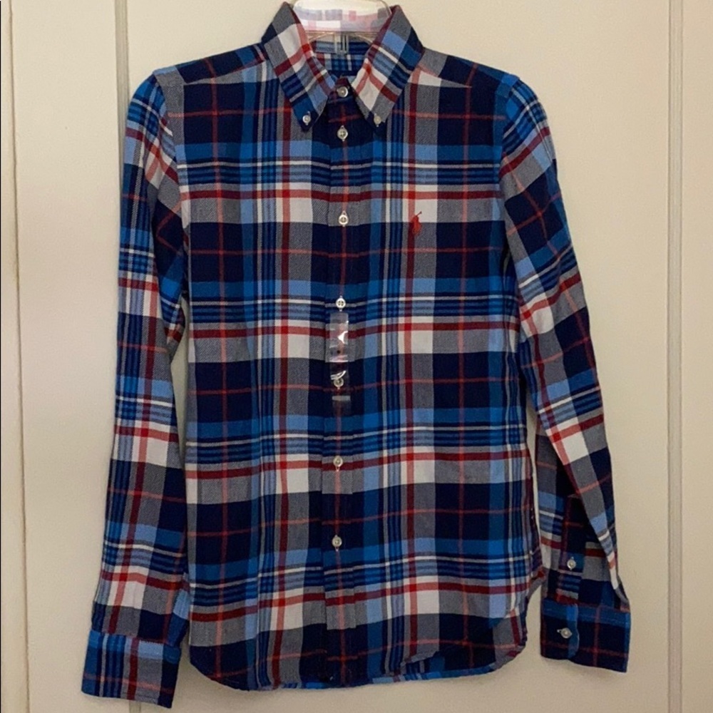 NWT Polo Ralph Lauren blue plaid button down sz:S